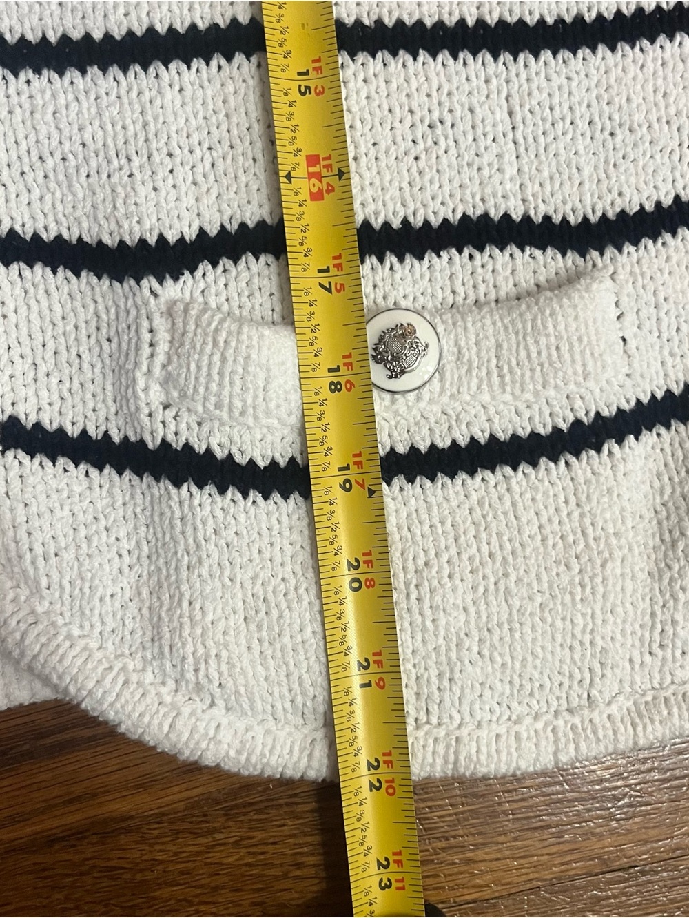 Old Money coastal nautical cardigan summer sweater M white navy stripe preppy - Picture 8 of 8
